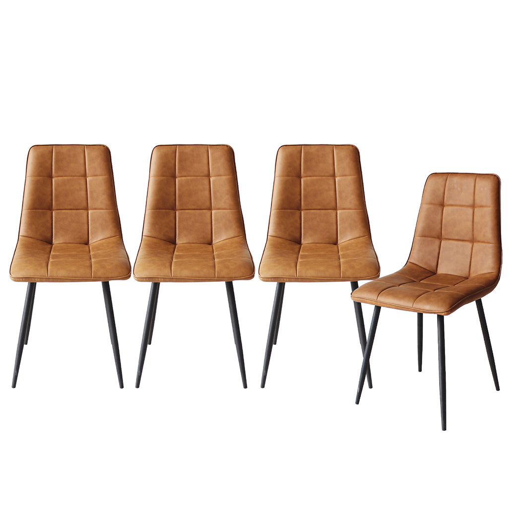 Levede 4x Dining Chairs Kitchen Chair Brown Faux Leather-1864183277611520000