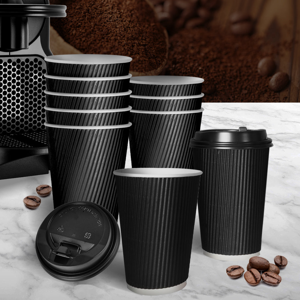 100sets 8oz Disposable Takeaway Coffee Black-1864183138146717702