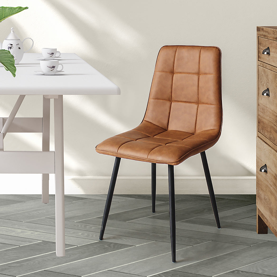 Levede 4x Dining Chairs Kitchen Chair Brown Faux Leather-1864183277611520006