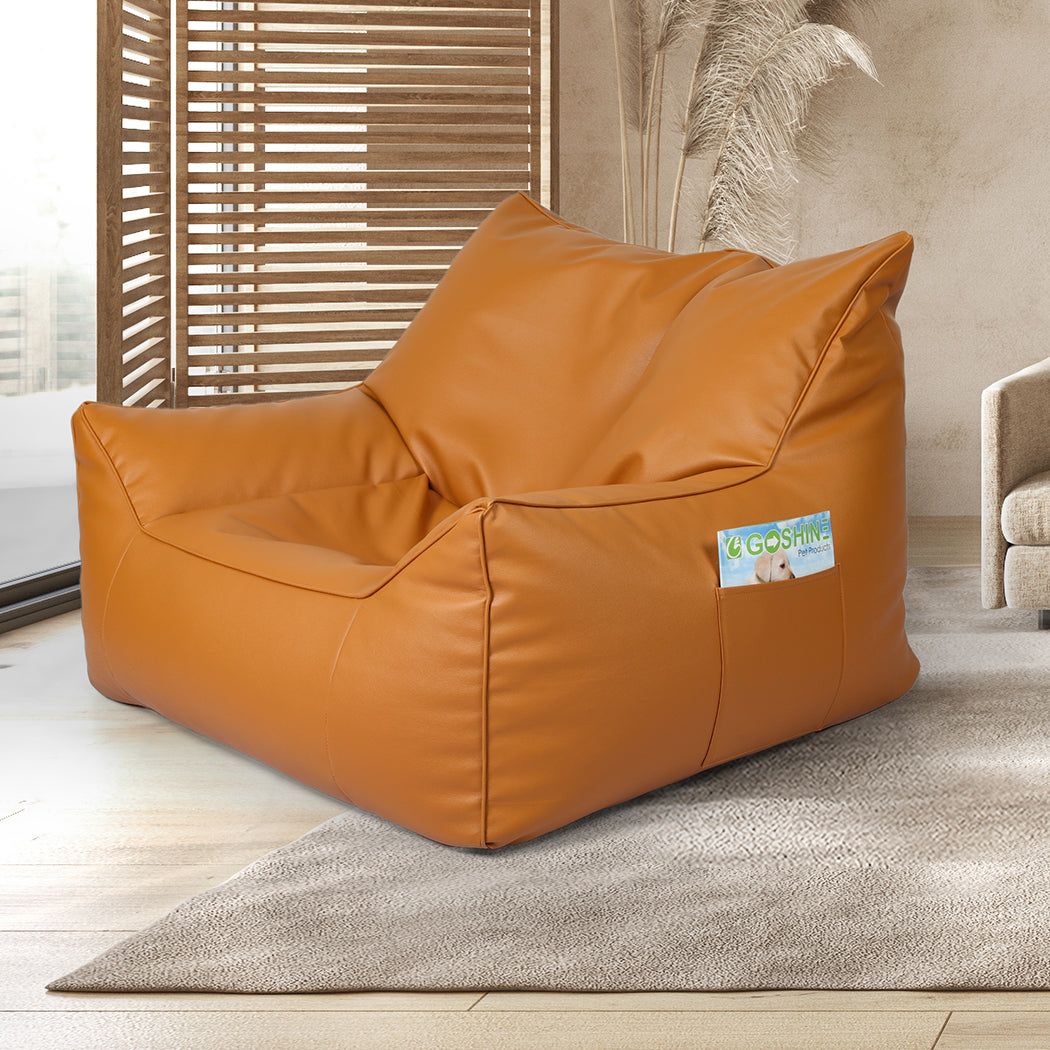 Marlow Bean Bag Chair Cover PU Indoor Brown-1864183167573954566