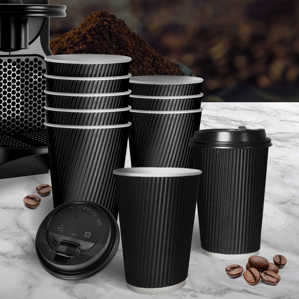 100sets 8oz Disposable Takeaway Coffee Black-1864183138146717703