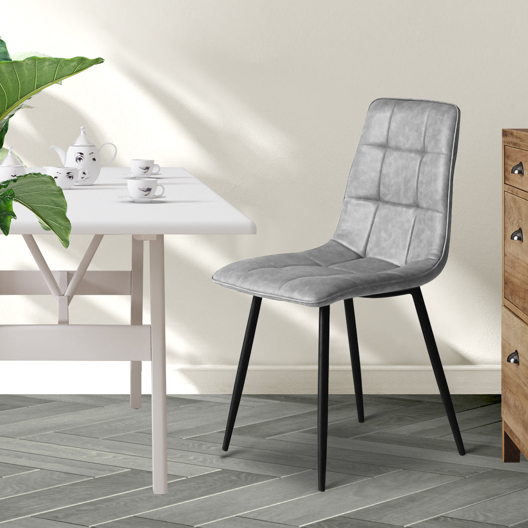 Levede 4x Dining Chairs Kitchen Chair Grey Faux Leather-1864183277758320647
