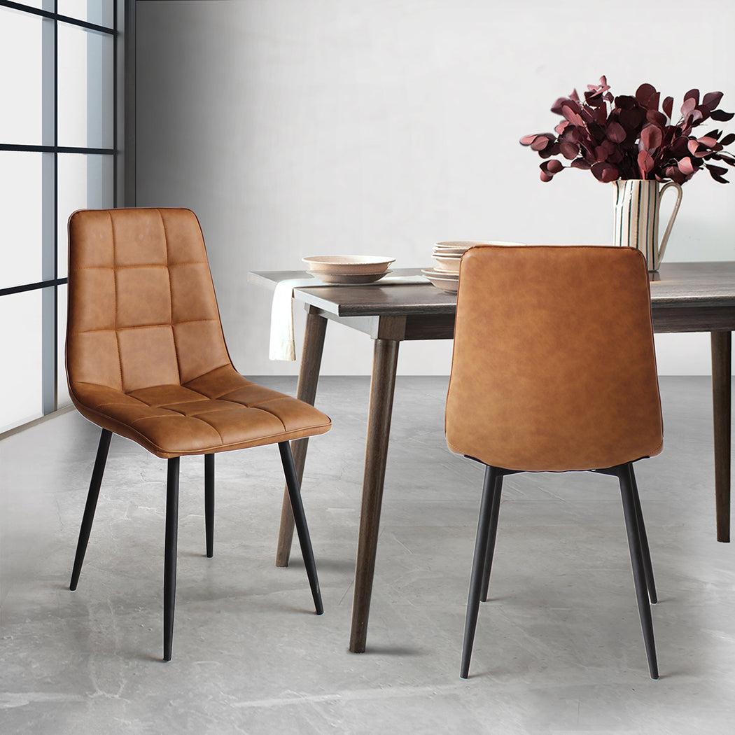 Levede 4x Dining Chairs Kitchen Chair Brown Faux Leather-1864183277611520007
