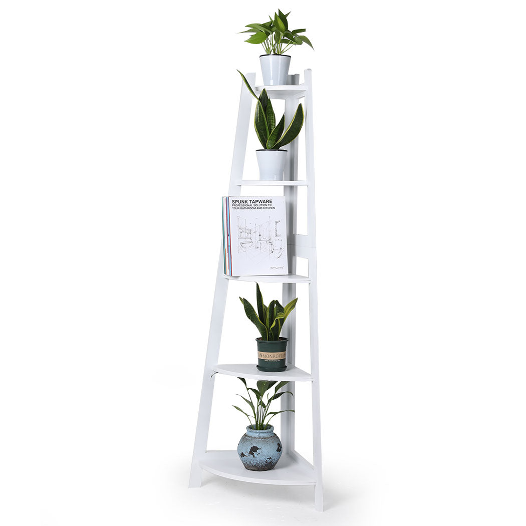 Levede 5 Tier Corner Shelf Wooden Storage White-1864183221135216640