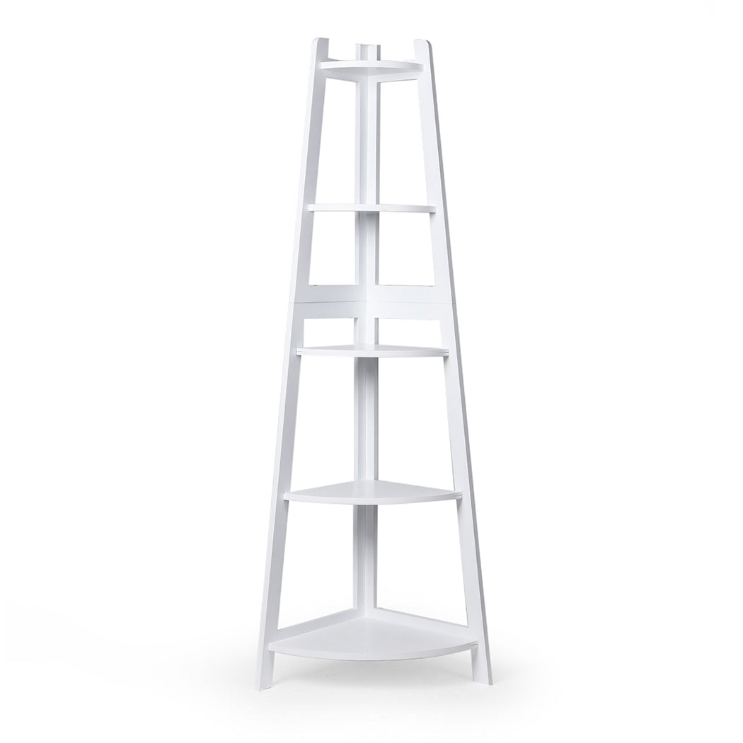 Levede 5 Tier Corner Shelf Wooden Storage White-1864183221135216641