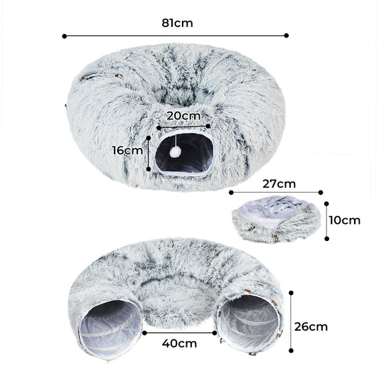 Pawz Cat Tunnel Foldable Fluffy Plush Play Tube Grey-1894516796472561666