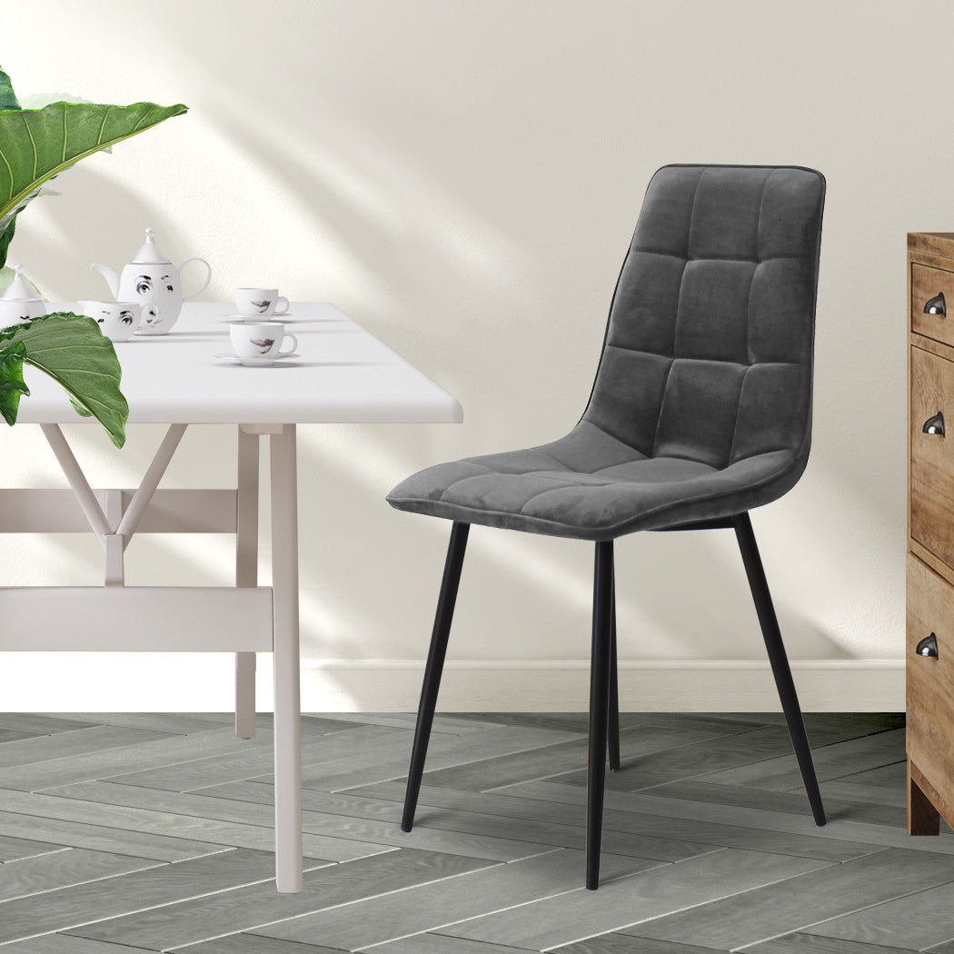 Levede 4x Dining Chairs Kitchen Velvet Grey-1886651050392424454