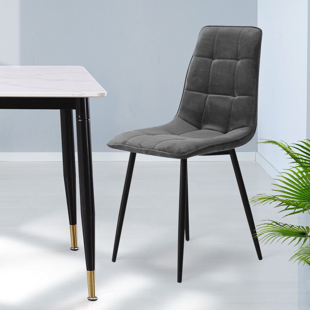 Levede 4x Dining Chairs Kitchen Velvet Grey-1886651050392424455