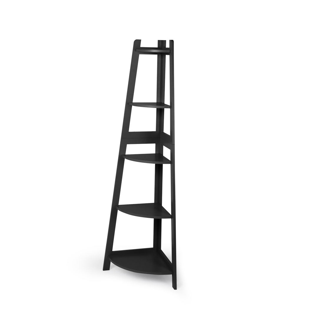 Levede 5 Tier Corner Shelf Wooden Storage Black-1864183220980027392